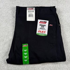Dickies Dungaree Jean Men 44x30 Black Regular Fit Flex Work Pants ED219RBK